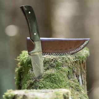 elTORO Damascus Horn - Damas - Couteau de chasse - 9cm - fourreau cuir inclus