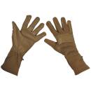 MFH BW Combat Gloves - coyote - long gauntlet - leather trim