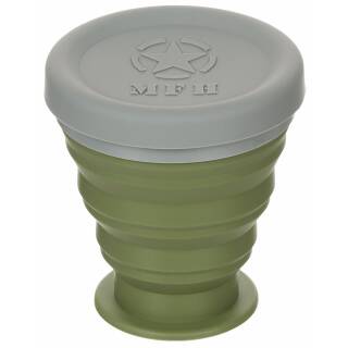 MFH gobelet pliable - avec couvercle - silicone - olive - 200 ml