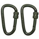 MFH Carabiner - screw lock - D 6 mm x 6 cm - 2-pack - OD green