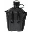 Gourde en plastique MFH US - 1 l - housse - noir - sans BPA