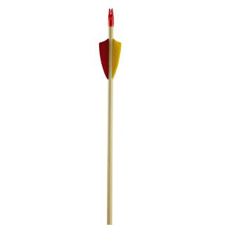 Complete arrow | BSW Hardwood - wood - with natural feathers | strong bows - 45-65 lbs - Ø 11/32 inches | 2x red / 1x yellow